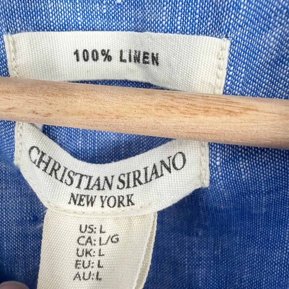 Christian Siriano Blue 100% Linen Short Sleeve Button Up Shirt Tunic Large - Picture 3 of 7